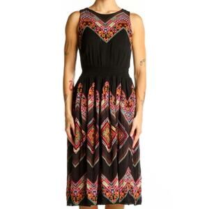Tanvi Kedia Floral Sleeveless Embroidered‎ Multicolor Midi Dress Black Size 2